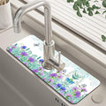 Watercolor Flowers Butterflies Kitchen Sink Splash Guard Faucet Mat Super Absorbent Fast Drying Mat Guard Behind Faucet Drip Catcher for Kitchen Bathroom, 15.5"X5.5"