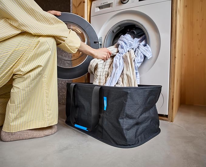 Joseph Joseph Hold-All, Collapsible 35L/9.25 Gallon Washing Laundry Basket Bag, Durable Fabric, Moisture Resistant - Carbon Black