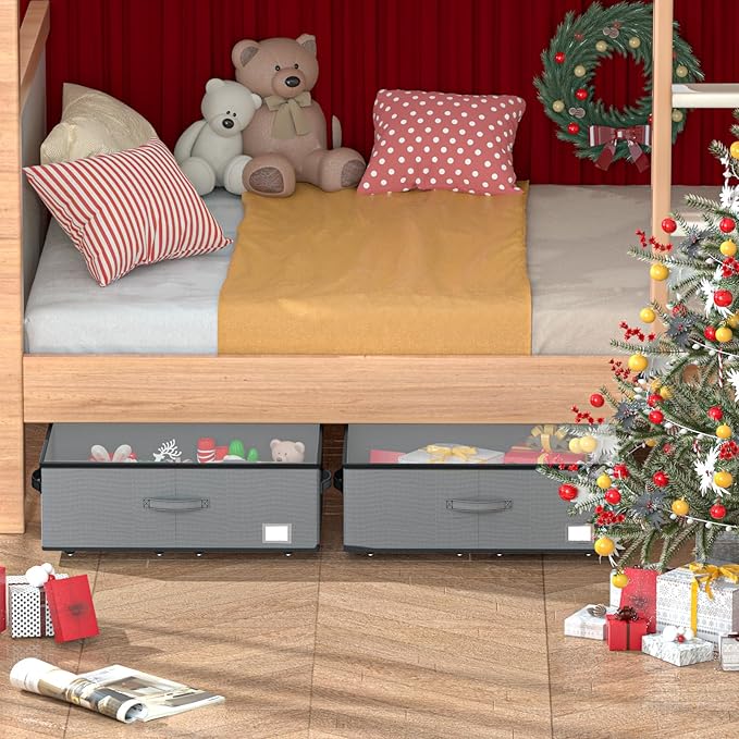 EE-RoomWorld Under Bed Storage with Wheels, No Assemble Required 10 inches height Under Bed Storage bins,Large capacity Rolling Underbed Shoe Storage containers，dorm underbed storage drawers
