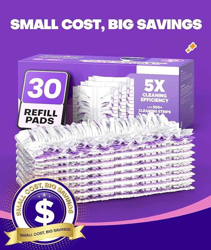 5X Cleaning Power Mop Refills for Swiffer Power Mop, 500+ Strips Multi-Surface PowerMop Refill Pads, 30 Count Disposable Powermop Wood Mops, Replacement Mopping Pad for Floor Cleaning
