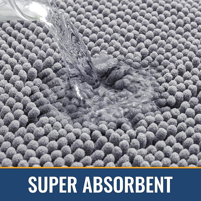 Arotive Bathroom Rugs 44x24, Extra Soft Absorbent Shaggy Chenille Bath Rugs, Machine Washable Rubber Backing Non-Slip Bath Mats for Bathroom Floor Tub and Shower, Home Decor Accessories, Grey