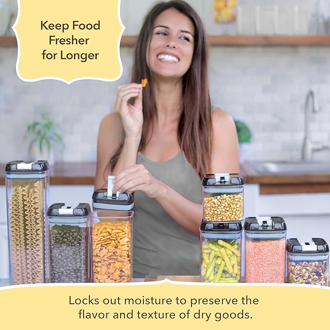 Simply Gourmet Airtight Food Storage Containers with Lids – 14 Piece Assorted Size Kitchen Pantry Organization Set, BPA-Free Clear Plastic, Stackable Containers for Cereal, Flour, Sugar, Rice, Snacks