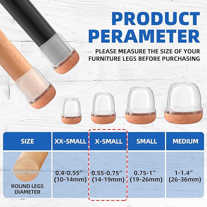 20 Pcs Clear Extra Small Chair Leg Floor Protectors for Hardwood Floors, Round Rubber Chair Leg Caps with Felt, Furniture Leg Feet Covers Protect Floors from Scratches Reduce Noise (Fit 0.55"-0.75")