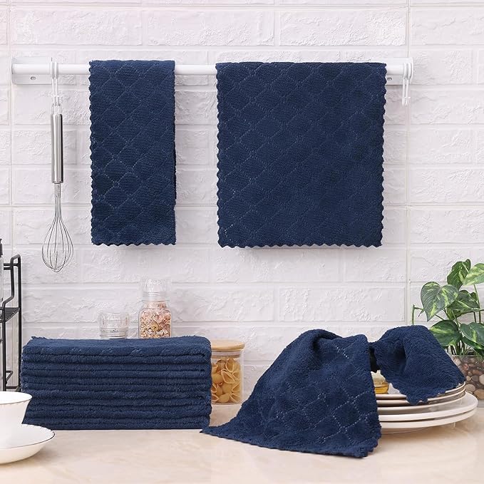 Homaxy 18 Pack Dish Towels for Kitchen (10 x 20 Inches, Navy Blue), Super Soft and Absorbent Coral Velvet Dish Cloths for Washing Dishes, Nonstick Oil Fast Drying Microfiber Cleaning Cloth