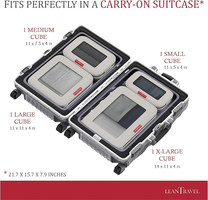 LeanTravel Compression Packing Cubes for Travel Organizers with Double Zipper 4 pack - Sand Color