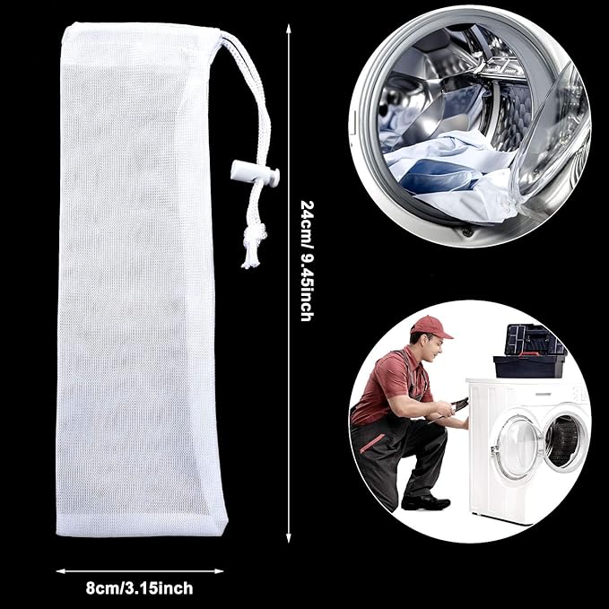 Lint Traps Catcher for Washing Machine Nylon Mesh Lint Traps for Home Laundry Washing Machine Drain Systems Discharge Hoses Filter, 9.4 x 3.1 Inch (12 Pieces)
