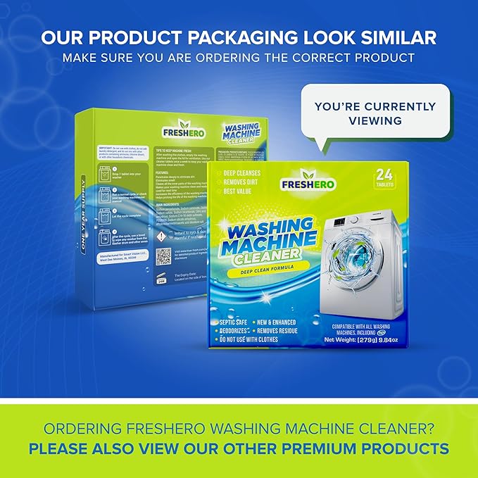 Washing Machine Cleaner Tablets 25 Pack for Front Load, Top Load & HE Washers, Removes Odors, Grime, & Limescale, Deep cleans the inner drum, pump, valve & hoses - Septic Safe, 1 Year Supply