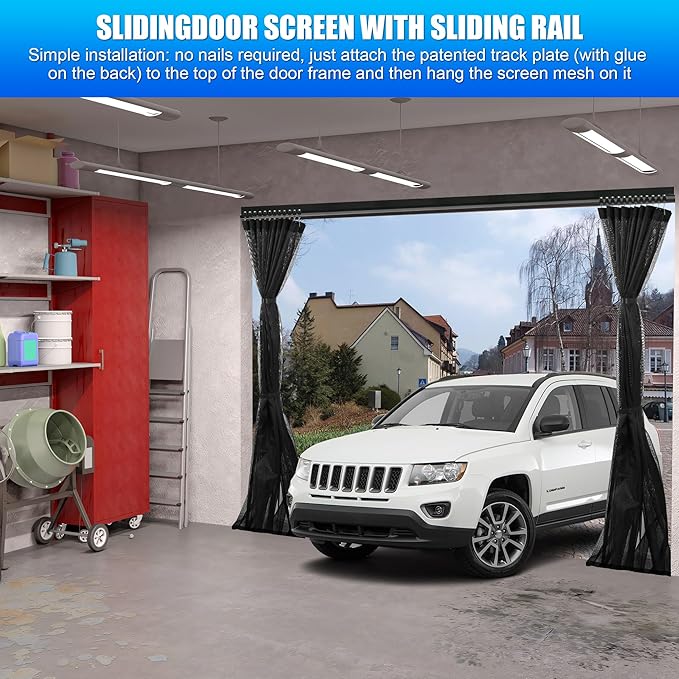 Sliding Garage Door Screen 9x8FT for 1 Car Garage Doors, Magnetic Garage Screen Door with Track Closure, 9x8Ft Retractable Garage Door Screen(Patent has Been published)