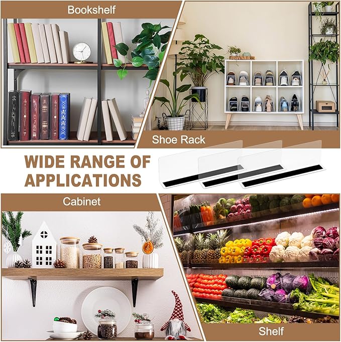 MECCANIXITY Shelf Dividers Plastic Closet Shelf Organizer Divider with Magnetic, 7.9"x2.4" Separator Clapboard for Supermarket Storage Kitchen Office (Clear, 6 Pcs)