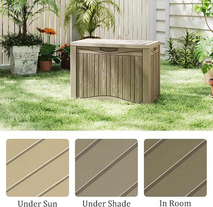 Outdoor Storage Box 180 Gallon Waterproof, Large Lockable Resin Deck Box Patio Storage Bin for Pool Accessories Cushion Furniture, Garden Tools, UV-Resistant Outside Delivery, Grey
