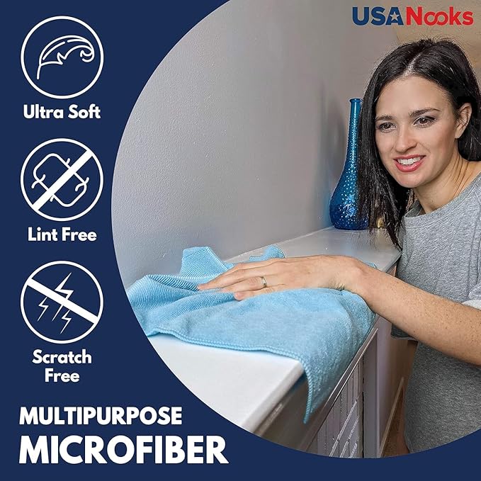 USANOOKS Microfiber Cleaning Cloth - Turq - 24Pcs (12.5x12.5 inch) High Performance - 1200 Washes, Ultra Absorbent Car Towel Traps Grime & Liquid for Streak-Free Mirror Shine - car Washing Cloth