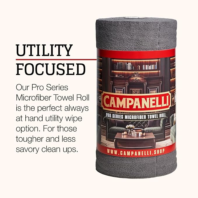 CAMPANELLI Pro Series Utility Microfiber Towel Roll | Lint-Free Multi-Purpose Microfiber Towels Reusable Cleaning Cloths for Home, Garage, Kitchen and Car Detailing | 50 Count - Gray