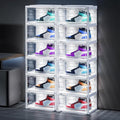 BROVIEW Led Shoe Boxes, Shoe Display Case with Lights, Large Clear Plastic Foldable Shoe Storage Box, Voice Activated Led Shoe Organizer Sneaker Case, Collection Crate, 2 Row 6 Tier White