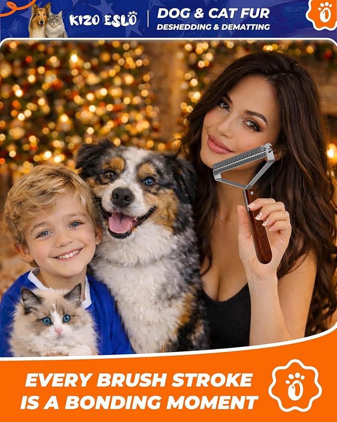Large Dual-Sided Dogs and Cats Brush for Shedding, Unique Blade Designed Deshedding Dog Brush for Long & Short Haired Dogs, Safe&Pro Shedding Tools, Undercoat Rake for All Coats, Premium Walnut Handle