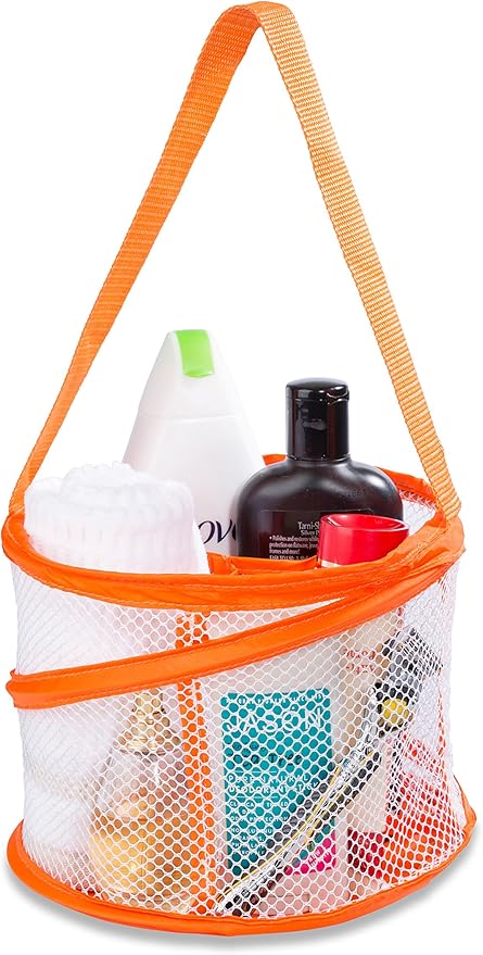 Handy Laundry Foldable Shower Caddy - Collapsible, Portable, Drainage Hole, Carry Handle, Large Compartments, Great Organizer for Camp, Travel, Gym, and Dorm (Orange)