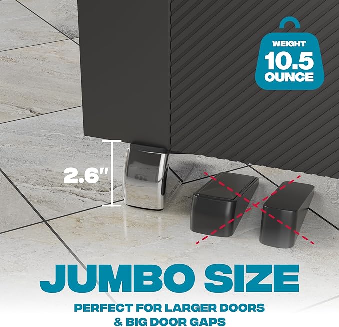Strongest Home 2-Pack XL Heavy Duty Door Stoppers for Bottom of Door - Durable Door Stop Wedge with Superior Grip, X-Large Rubber Door Stopper Wedge for Large Gaps & Any Surface, 5-Inch Long - Chrome
