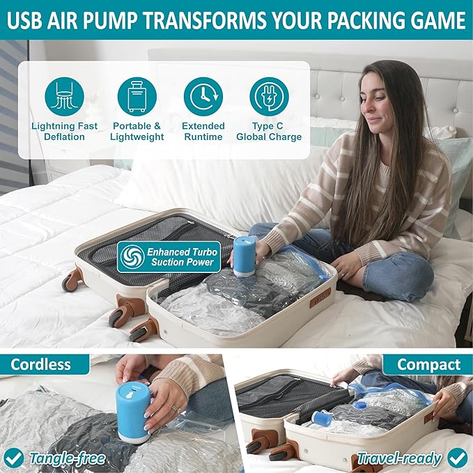 Cozy Essential 26 Pack Vacuum Storage Bags with Portable Rechargeable Wireless Electric Pump, Vacuum Seal Space Saver Bags for Clothing, Pillows, Blanket, Bedding, Comforters