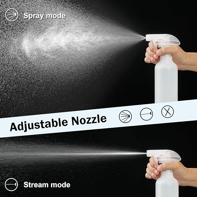 Spray Bottles 12oz HDPE Spray Bottle for Hair Mist/Stream Scale Empty Heavy Duty Refillable Containers for Cleaning Solutions, Plants, Vinegar 2 Pack (White, 12oz)