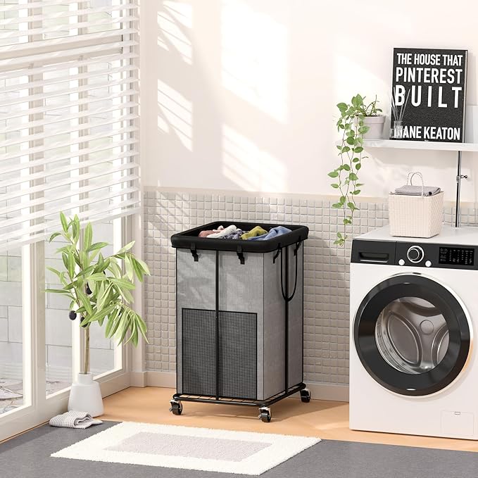 150L Large Laundry Hampers, Oxford Fabric Laundry Hampers Clothes Hampers, Metal Frame and Removable Bag Design with Wheels, Suitable for Bedroom, Bathroom, Dorm Room, Laundry Room (Cationic Gray)