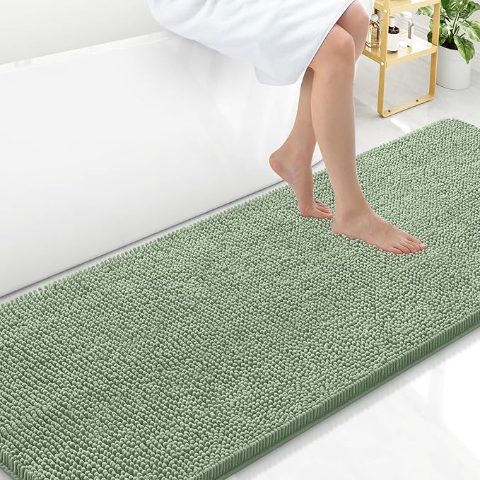Arotive Bathroom Rugs 70x24, Extra Soft Absorbent Shaggy Chenille Bath Rugs, Machine Washable Rubber Backing Non-Slip Bath Mats for Bathroom Floor Tub and Shower, Home Decor Accessories, Sage Green