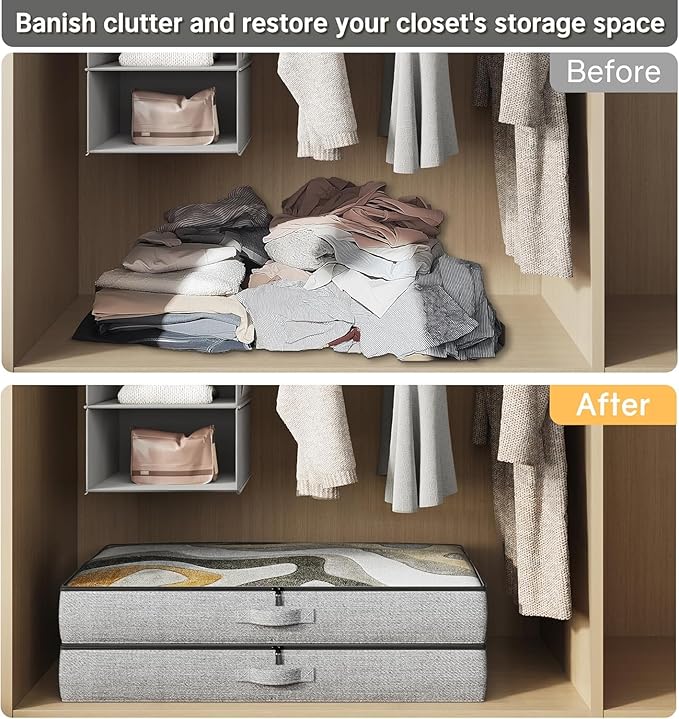 2-Pack Under Bed Storage Containers, 4.5 Inches Tall Low Profile Underbed Clothes Storage Organizer Bin with Sturdy Sidewalls/Bottom, Underbed Storage Bins 2 Storage Thin Bins