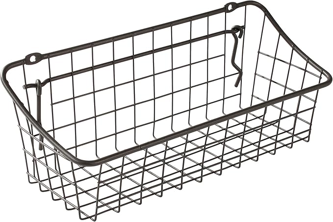 Spectrum Pegboard & Wall Mount Wire Basket Small (Industrial Gray) - Storage & Organizer for Garage, Tools, Shed, Home, Work Bench, Crafts, & More