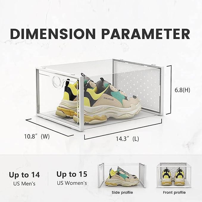 Pinkpum XXL Larger Shoe Storage Boxes Fit Size 14, Clear Plastic Stackable Shoe Organizer 12 Pack Sneaker Storage for Sneakerheads Shoe Containers