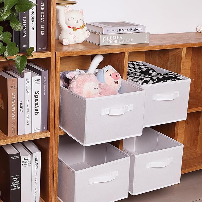 BOMKEE Clothings Collapsible Storage Bins, Foldable Organizers and Storage Baskets Cube Storage Bin for Bedroom Living Room (4 Pack) (White, 15.4x11.4x7.9inch)
