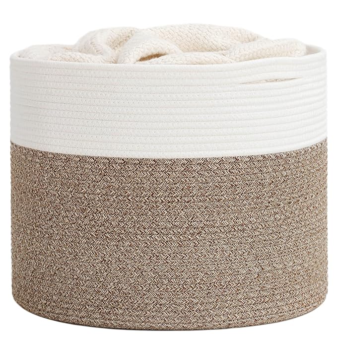Goodpick 15.8 x 15.8 x 13.8 Inches Blanket Basket - Cotton Rope Baskets for Blankets & Toys, Nursery & Living Room Decor (Soft Material Design)