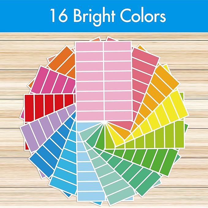 512 Color Coding Labels, 16 Colors Blank Stickers Mini Rectangular Labels 3 x 1”, Colored Assorted Sticker for Marking Projects, Boxes, Jars, Storage Containers, Files