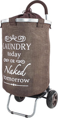 dbest products Laundry Trolley Dolly, Brown Laundry Bag Hamper Basket cart with wheels sorter