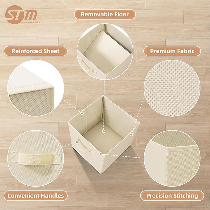 STORAGE MANIAC Storage Cubes, 11 Inch Collapsible Storage Bins with Handles, 10 Pack Fabric Foldable Bins for Organization, Durable Storage Bins for Closet, Shelves, Offices, Toys, 10-Pack Beige