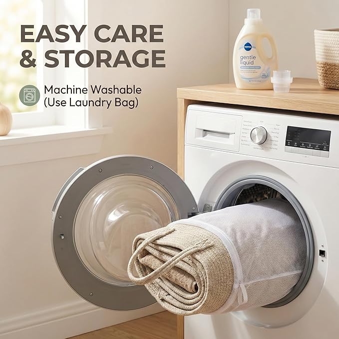 115L Extra Large Blanket Basket for Living Room - Woven Cotton Rope Laundry Hamper with Reinforced Handles - Storage Bin for Pillows, Comforters & Toys - Machine Washable,Oatmeal