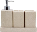 Bathroom Accessories Set, 4 Pcs Bathroom Accessory Set, Soap Dispenser, Toothbrush Holder, Qtip Holder Set, Bathroom Sets Complete, Bathroom Sink Set for Modern Home, Beige