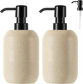 Luxspire 2 Set Soap Dispenser Cylinder-Shaped Resin and Gravel Liquid Soap Dispenser with Pump, 450ml Shampoo Container, Decorative Hand Soap Bottle for Bathroom, Kitchen and Hotel, Beige