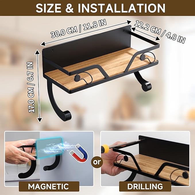 Magnetic Paper Towel Holder for Fridge - Magnetic Spice Rack for Refrigerator Paper Towel Holder with Shelf Wall Mounted for Kitchen, Bathroom