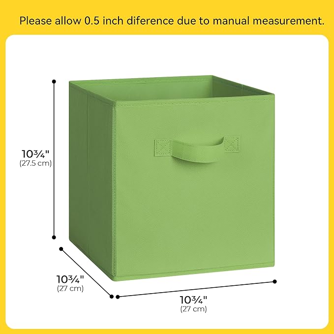 Cupic Cupid 11 Inch Storage Cube, Fabric Cube Storage Bin with Handles, Storage Cube Organizer for Clothes and Toys, Collapsible Cube Bins for Closet, Shelves, Nursery, 6-Pack, Green