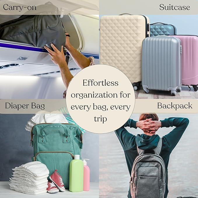 9 Set Packing Cubes - Suitcase Organizer, Cute Packing Cubes, Travel Bags Organizer for Luggage with Hanging Toiletry and Shoe Bag, Travel Essentials for Women, Men and Kids -Beige