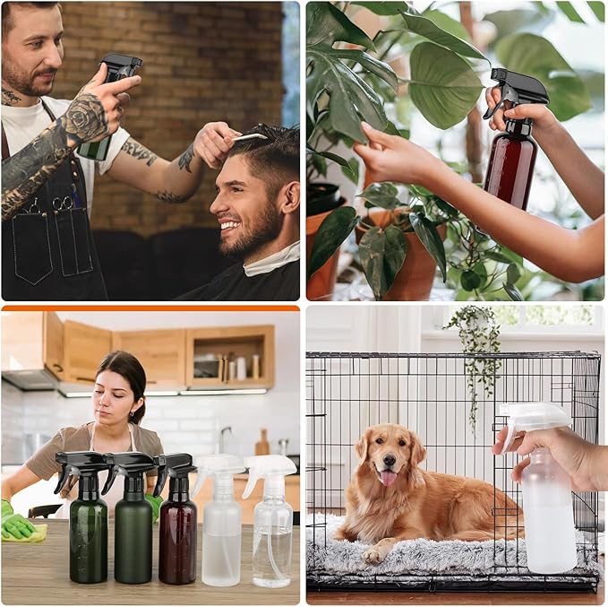Plastic Spray Bottles (2 Pack 10 oz), Leakproof Adjustable Fine Mist & Jet Stream Nozzle, Premium BPA-Free Plastic Multi-Purpose for Hair, Plants, Cleaning (2 PACK AMBER)