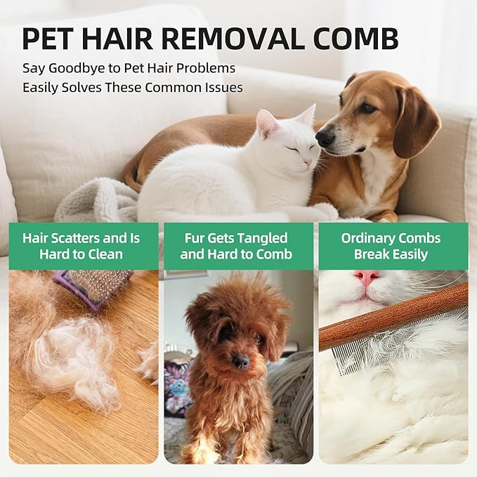 Pet Grooming Combo Tool for Cats and Dogs, Deshedding and Dematting Rake with Metal Comb forDetangling Long, Matted Fur (Green)