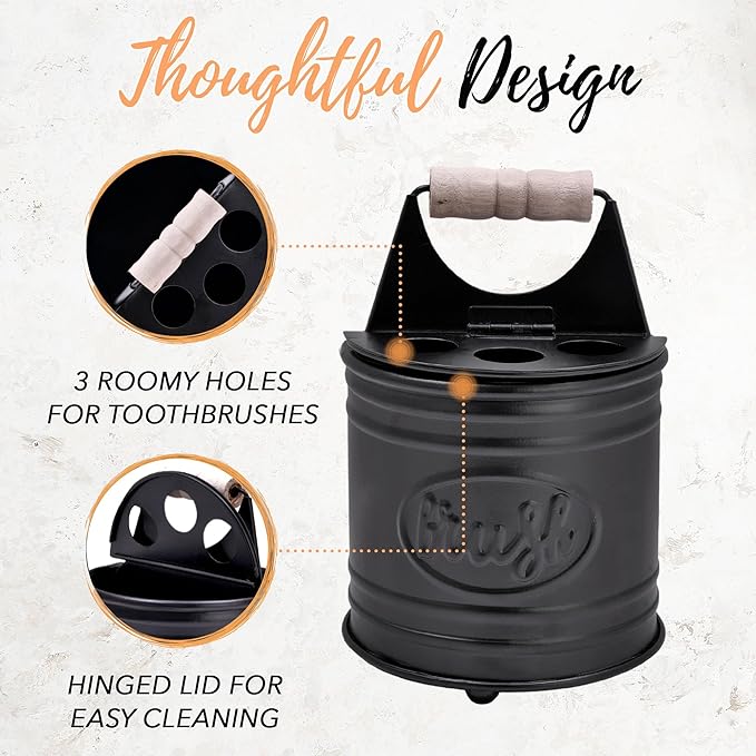 Autumn Alley Rustic Bathroom Accessories Set - Farmhouse Soap Dispenser and Toothbrush Holder Set - Western Bathroom Accessories, Farmhouse Decor for Bathroom Countertop, Galvanized Black