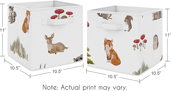 Sweet Jojo Designs Woodland Forest Animals Boy Girl Gender Neutral Unisex Collapsible Fabric Storage Cubes Foldable Bins Organizer Boxes Kids Baby Childrens Toys 2 Set - Animal Friends Bear Watercolor
