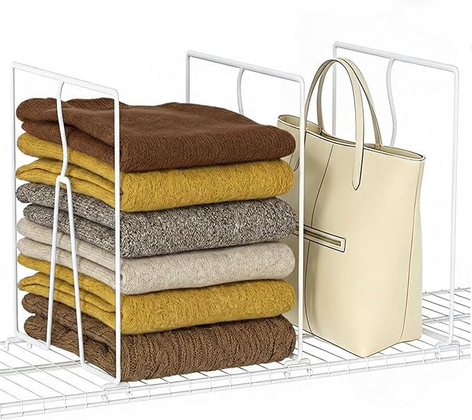 Wire Shelf Dividers for Closet: 12-inch Tall 12-inch Deep 6 Pack Wire Rack Accessories - Adjustable Purse Organizer for Clothes Handbags - Metal Linen Closet Pantry Separators