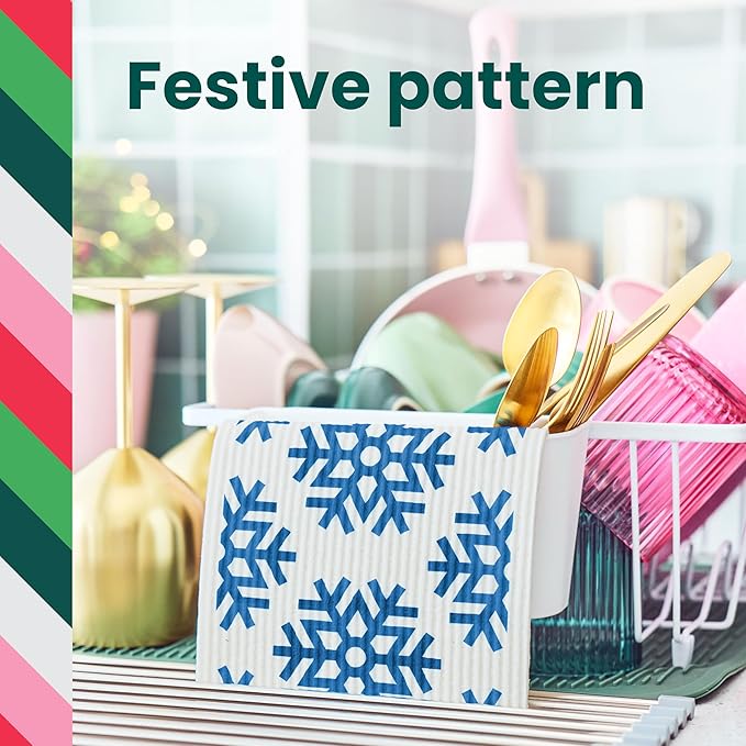 Scotch-Brite Season’s Clean Sponge Cloths, Reusable Dish Towel That Absorbs Like a Sponge, Holiday Patterned Wipes for Nonstick Cookware, Tile, Countertops, Mirrors, and Faucets, 2 Dish Towels