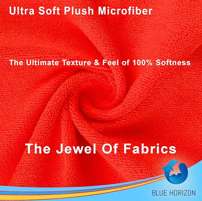 Blue Horizon Microfiber Cleaning Towels, Pack of 24, Ultra Soft Plush Washcloth, All Purpose Premium Microfiber Detailing Cleaning Cloths Reusable Shop Towels (16" x 16", Red)