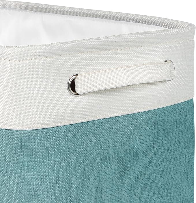 Kntiwiwo Foldable Storage Bin Collapsible Fabric Storage Basket Cube with Durable Handles Closet Organizer Bins for Organizing Shelves Drawers, Set of 3, 15" x 10" x 9.5", Teal