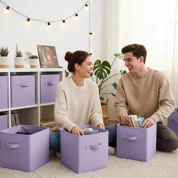 GRANNY SAYS Cube Storage Bins, 11 Inch Cube Storage Organizer, Fabric Collapsible Storage Bins, Storage Cubes for Shelves, Closet, Lavender Purple, 6-Pack