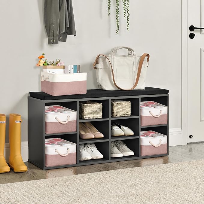 Storage Bins with Sturdy Cotton Handles(3 Pack), Fabric Storage Baskets for Organizing use for Office & Home, Book, Clothes, Toys, Closet Boxes (Large, Pink-White, 15.7x11.8x7.9 inches)