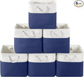 13 x 13 Inch Cube Storage Bins, 6 Pack Fabric Storage Basket with Handles, Foldable Boxes Organizer for Shelf Baskets for Home, Clothes (White/Blue)