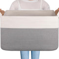 OIAHOMY Extra Large Blanket Basket, 95L Woven Storage Basket, Cotton Rope Toy Bin for Baby Room, Container for Storage in Living Room, 24''×17''×14'', Grey & White